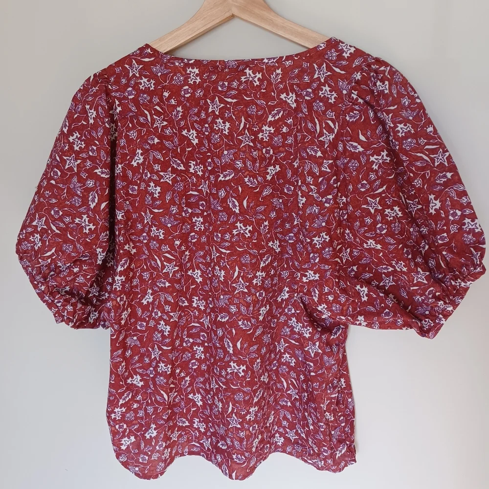 Madewell Rust Red Floral Puff-Sleeve Blouse